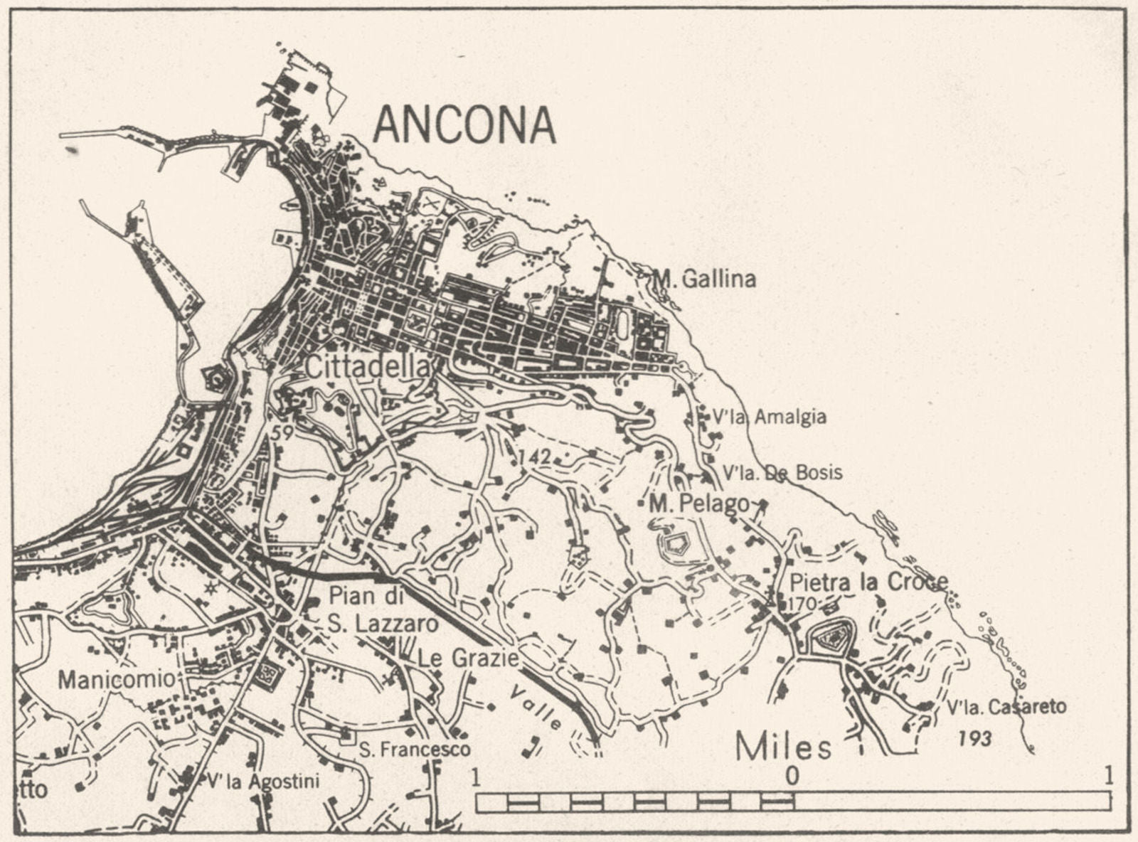 ITALY. Ancona sketch map 1945 old vintage plan chart